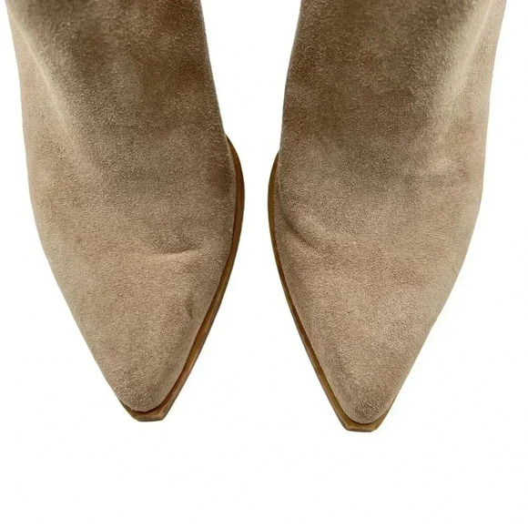 Marc Fisher 9M Mloshay Leather Pull on Booties Western Cowgirl Boots Suede Tan - Picture 3 of 13